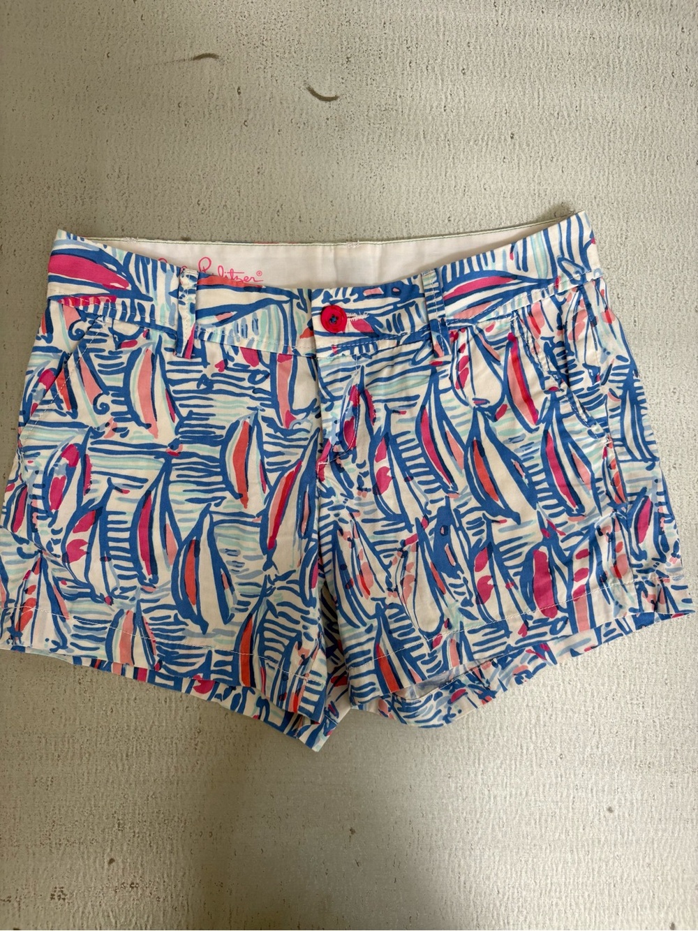 Lilly Pulitzer Sailboat Print Shorts - Blue, Pink & White - Picture 1 of 6